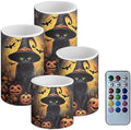 GLENLCWE Halloween Cat Flameless Candles Battery Operated Pillar Wax LED Candles Battery Operated 4Pack Halloween Flickering Candles with Remote and Timer,Color Changing by GLENLCWE