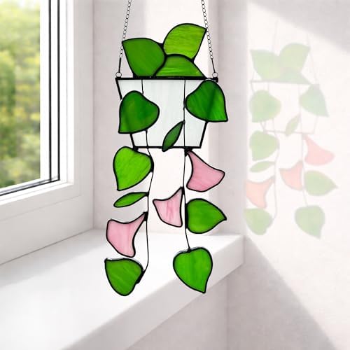Plant Stained Glass,Stained Glass Window Hanging,Real Handmade Suncatcher,Artificial Green Plants Decor for Women Mom Grandma Plant Lovers,Sun Catcher for Home Windows - Image 2