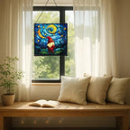 Starry Night Gnome Stained Glass Suncatcher – Square Hanging Window Panel for Home or Greenhouse – Whimsical Glass Art Gift for Garden Lovers, Christmas, Halloween, Father Days a2v77s - Image 7