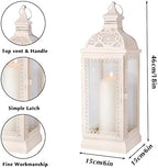 TRIROCKS Rustic Style Metal Candle Lantern 19'' High Decorative Hanging Lantern Candle Holder with Tempered Glass for Christmas Living Room Garden Yard Patio Parties Events Indoors Outdoors(Cream) - Image 4