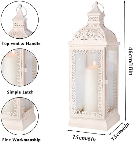 TRIROCKS Rustic Style Metal Candle Lantern 19'' High Decorative Hanging Lantern Candle Holder with Tempered Glass for Christmas Living Room Garden Yard Patio Parties Events Indoors Outdoors(Cream) - Image 4