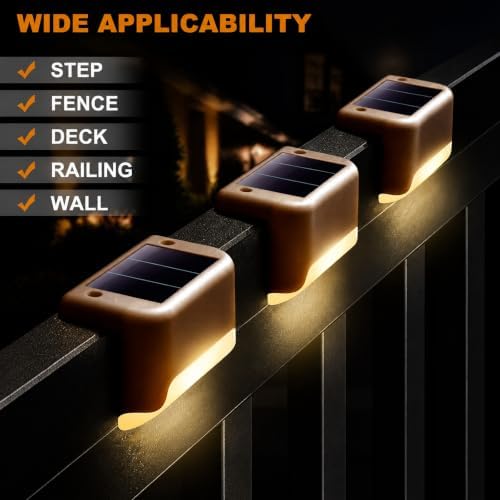 32 Pack Warm White LED Solar Step Lamp Path Stair Outdoor Garden Lights Waterproof Balcony Light Decoration for Patio Stair Fence Light,IP44 Waterproof,800MAH (32, Black) - Image 5
