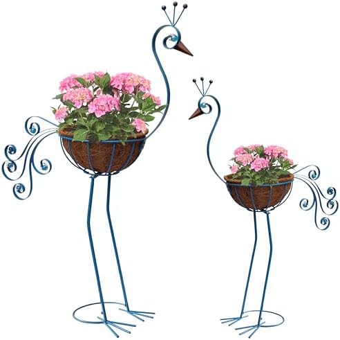 COOZZYHOUR Metal Peacock Planter with Fiber Basket -Garden Bird Planters for Outdoor Indoor Lawn,Yard,Porch,Patio, Garden Decorations（Set of 2） by COOZZYHOUR