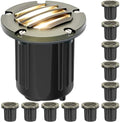Gardencoin Brass Low Voltage Landscape Well Lights (5" Cover, 5.5" Tall), 12V LED Wired In-Ground Outdoor Up Lighting Fixture Waterproof, Adjustable Beam Direction Base, Without MR16 Bulb (12 Pack) by Gardencoin