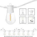 SUNTHIN White String Lights, 48ft White Outdoor Lights with 16 1W Shatterproof LED Bulbs for Patio, Garden, Backyard, Porch, Cafe, Deck, Wedding, Party - Image 2