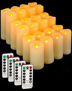 24 Pieces Flameless Candles Bulk, Waterproof Battery Operated LED Flickering Realistic Pillar Candles with 4 Remote and Timers for Wedding Outdoor Indoor Home Decoration, 3 Sizes by Leelosp