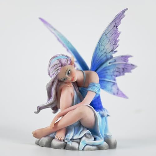 Fantasy Cloud Base Fairy Figurine, 6.1 Inch Blue-Purple Gradient Elf Statue, Hand-Painted Resin Decor with Gradient Wings & Hair for Living Room, Bedroom, Fairy Garden - Image 3