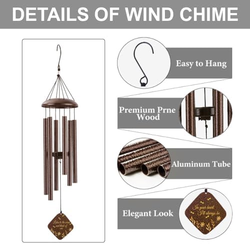 Memorial Sympathy Wind Chimes for Outside Clearance, Dragonfly Wind Chimes for Loss of Loved One Mother Father for Bereavement/Condolence/Funerary Gift Idea,32'' Bronze - Image 4