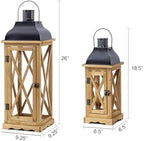 Venalys Farmhouse Wooden Metal Candle Lantern Set of 2, Rustic Large Decorative Floor Lanterns, Indoor/Outdoor Hurricane Lantern for Home Decor (No Glass) - Image 6