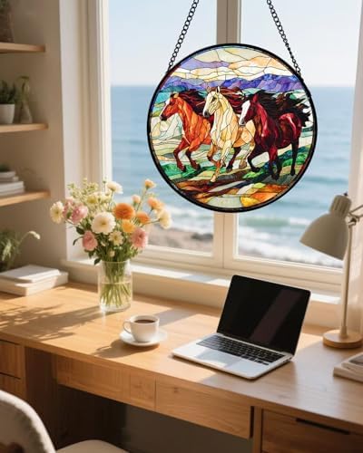 Stained Glass Window Hanging 3 Horses Suncatcher Gifts for Women 12" - Image 3