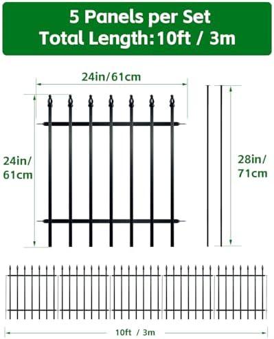 ARIFARO 5 Panels Metal Garden Fence 24" H x 24" W, Decorative Fence Panels - Image 2