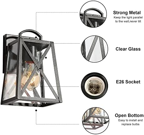 Black Outdoor Wall Sconce Lights, Farmhouse Trapezoid Anti-Rust Waterproof Outdoor Porch Lights Wall Mount Exterior Light Fixture with Clear Glass for Patio, Froot Door, Garage - Image 7
