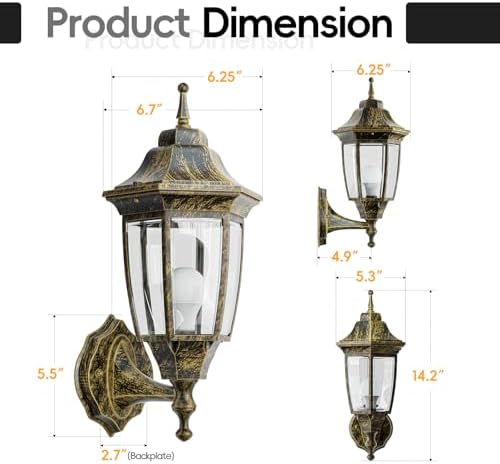 EMART Outdoor Front Porch Light with Bulb, Wall Lamp Fixture(2 Pack, Gold) - Image 5