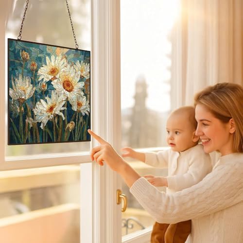 Customized Rectangle Mosaic Dancing Daisies Stained Glass Window Hanging Suncatcher, Home Decor Suncatcher Stained Glass Christmas Halloween Mother's Day - Image 5