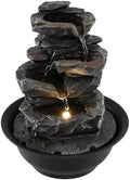 Giantex Tabletop Water Fountain with Warm LED Light, Tiered Rock Waterfall with Pump, Zen Meditation Desktop Decor for Office, Home Relaxation by Giantex