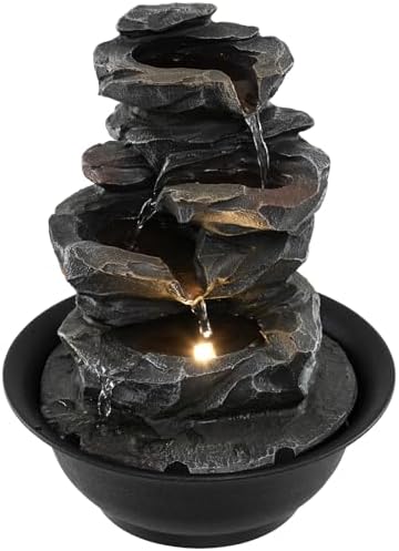 Giantex Tabletop Water Fountain with Warm LED Light, Tiered Rock Waterfall with Pump, Zen Meditation Desktop Decor for Office, Home Relaxation by Giantex