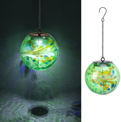 VCUTEKA Glass Solar Lanterns Outdoor Green Hanging Solar Lights for Outside by VCUTEKA