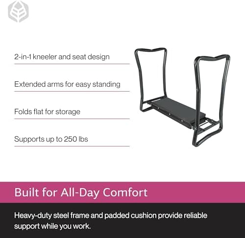 Yard Butler Garden Kneeler and Seat, Foldable Stool, Silver and Black - Image 6