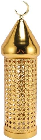 Moroccan Lantern, Handcrafted Retro Hollow Iron Gold Finish Battery Powered Wind Candle Lantern, Hanging Moroccan with Aromatic Holder for Home Decor, Outdoor (L) - Image 6