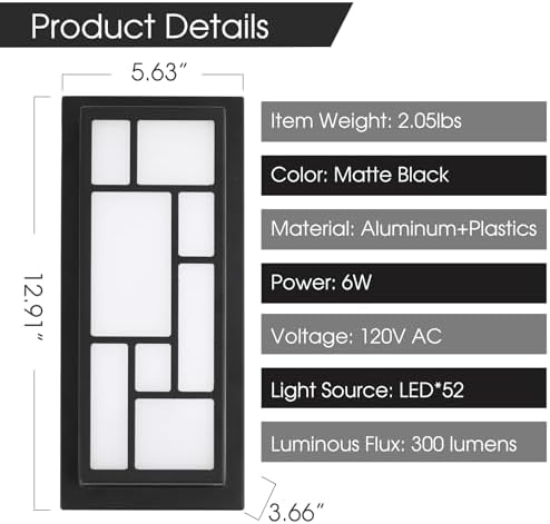 Energetic 5CCT Porch Lights Outdoor 13 in Exterior Low Profile Wall Sconce - Image 3