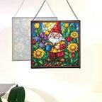 Spring Garden Gnome Stained Glass Suncatcher – Square Hanging Window Panel for Home or Greenhouse – Whimsical Glass Art Gift for Garden Lovers, Christmas, Halloween, Father Days lee1cz - Image 4
