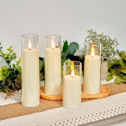 Amagic Ivory Flameless Candles with Remote, Battery Operated Candles with Timer, Acrylic Plexiglass Flickering LED Fake Candle for Wedding, Holiday, Home Decor, Set of 9, D2.2 x H5 6" 7" - Image 3
