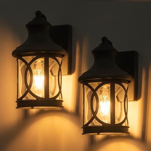 2-Pack Outdoor Wall Lights, Porch Lights, Waterproof Outdoor Wall Sconce, Exterior Light Fixture Grey Finish with Clear Glass Shade for Garage Patio Front Door Balcony, 12in. - Image 2