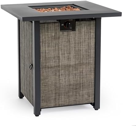 28'' Propane Fire Pit Table, 50,000 BTU Steel Gas FirePit for Outdoor, Fire Table with Lid, Add Warmth & Ambience to Gatherings and Parties On Patio Deck Garden Backyard, Grey. by Senjoys