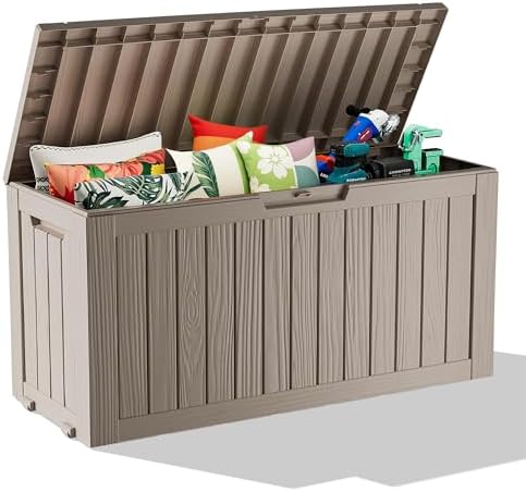 75 Gallon Waterproof Resin Deck Box, UV Resistant Outdoor Storage for Garden, Patio, Porch, Delivery（Grey，75 Gallon） by KFY