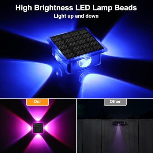 AUDLES Solar Lights Outdoor Waterproof, 4-Sided Glow Solar Wall Lights, Warm White & RGB 8 Modes Color Changing Solar Fence Lights for Doorway Patio Deck Backyard-8 Pack - Image 5