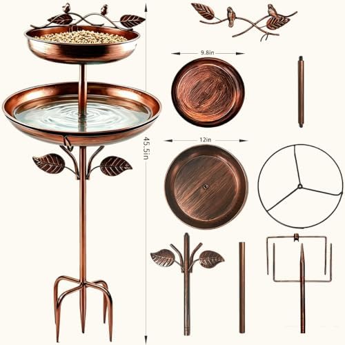 Bird Bath for Outside, 45In Vintage Freestanding Birdbaths for Outdoors, Double Metal Bird Bath Feeder Bowls for Garden Patio Yard Lawn Decor (Bronze) - Image 4
