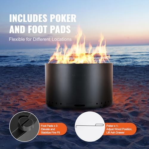 VEVOR Smokeless Fire Pit Stove Bonfire, H: 17 in x Dia: 28 in,Wood Burning Fireplaces with Removable Ash Pan, SUS430 Stainless Steel Inner Portable Outdoor Firepit,for Outdoor Patio Camping, Black - Image 6