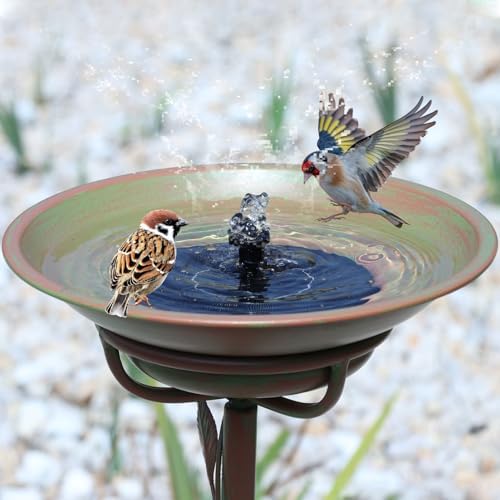 28.5"H Solar Bird Bath for Outside,Cast Iron Bird Bath with Solar Fountain - Image 4
