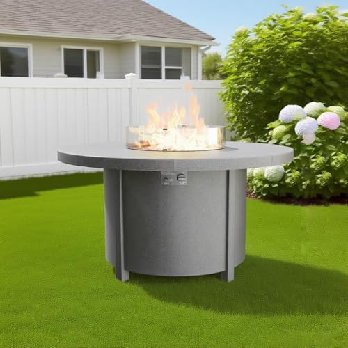 48" Round Propane Fire Pit Table with Lid, 40,000 BTU Outdoor Gas Fire Pits CSA Certified for Outside Steel Tabletop Fire Pit with Blue Glass Rock&Windshield Glass for for Patio, Balcony,Garden - Image 7