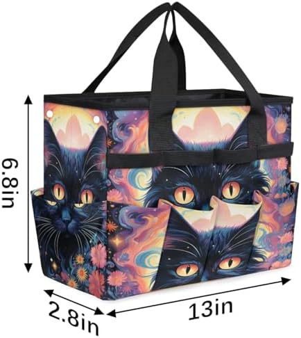 Boho Cat Garden Tool Bag Organizer Heavy Duty Flower Cat Gardening Tote Bag with 10 Pockets for Women Men Gardening Gifts - Image 3