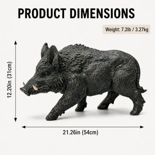 Wild Boar Garden Statue, 21.26" Weatherproof Resin Black Outdoor Decor - Image 2