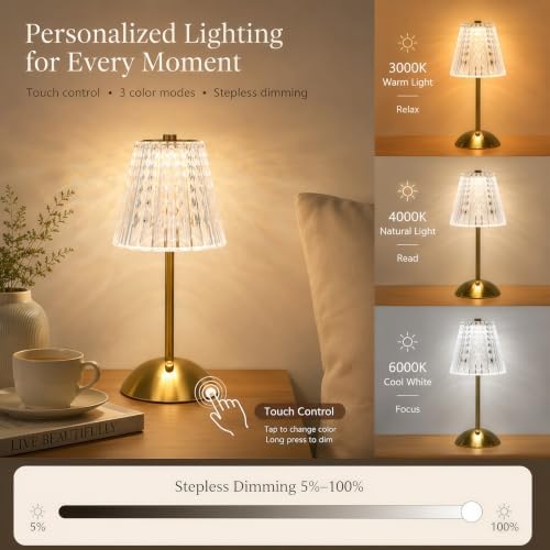 2 Pcs Led Cordless Table Lamps, 5000mAh Rechargeable Battery Operated Lamp - Image 3