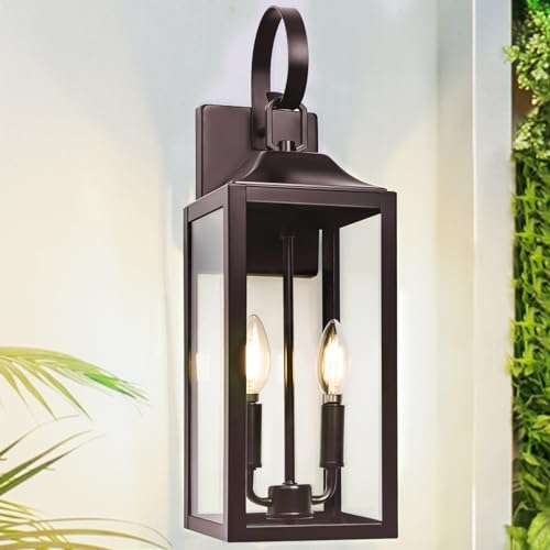 19" Oil Rubbed Bronze Outdoor Wall Lantern 2-Light, Porch & Patio Lights by Yolsunes