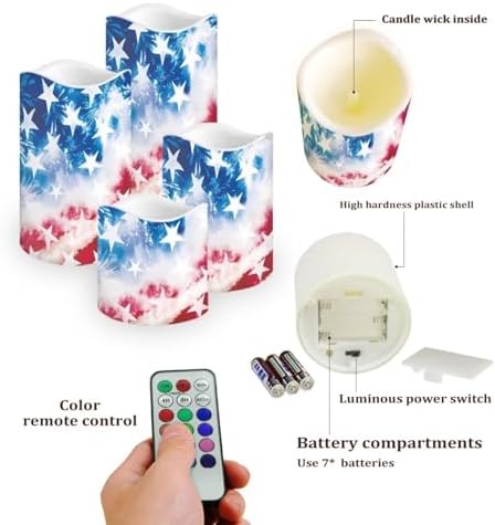 The Stars and Stripes Flameless Candle with Remote Control Electric LED Pillar Candle Timer Color Changing Long Lasting Pack of 4 Battery Candles Patriotic Decoration - Image 3