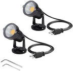 Bright Outdoor Wall Mount Spotlight 5W COB Garden Yard Path Landscape Lighting, Decorative Walls Trees Flags Lamp with Round Base and Power Plug, Pack of 2 (Warm White) by Ygapuzi