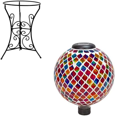 Sunnydaze Summer Trellis 10” Glass Solar Gazing Ball for Garden and Black 11.5” H Decorative Scroll Steel Gazing Ball Stand by SunnydazeDecor
