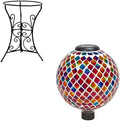 Sunnydaze Summer Trellis 10” Glass Solar Gazing Ball for Garden and Black 11.5” H Decorative Scroll Steel Gazing Ball Stand by SunnydazeDecor