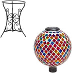 Sunnydaze Summer Trellis 10” Glass Solar Gazing Ball for Garden and Black 11.5” H Decorative Scroll Steel Gazing Ball Stand by SunnydazeDecor