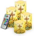 LED Flameless Candles with Remote Set of 4 Sunflower Cross Battery Operated Pillar Candles with Timer Color Changing Electric Candles for Wedding Table Festival Decorations by YUVAMAGIMO