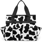 Black White Garden Tool Bag Organizer Heavy Duty Fun Cow Print Farm Animal Gardening Tote Bag with 10 Pockets for Women Men Gardening Gifts by Home