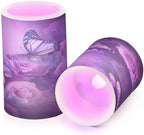 YETTASBIN Purple Butterfly Flameless Candles with Remote Control and Timer, Adjustable Brightness Long Lasting Battery Operated LED Pillar Candles for Indoor Outdoor Party Home Decor, 2 Pack - Image 2