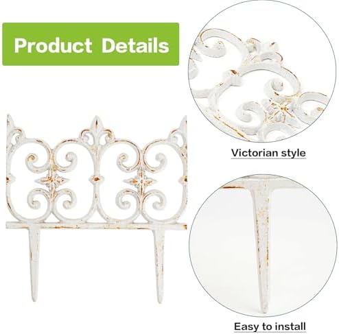 Sungmor Cast Iron Garden Edging, 10.6 Inches Tall 4 Pack Rustic White - Image 5