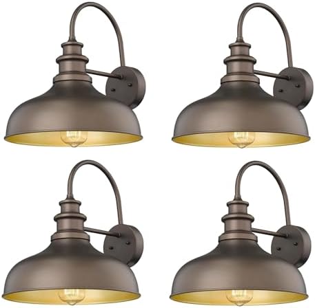 4 Pack Outdoor Wall Lights, Farmhouse Barn Light, Oil Rubbed Bronze by bestshared
