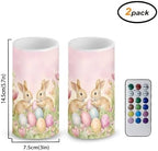 Set of 2 Easter Day Flameless Candles Bulk Battery Operated Candles with Timer Remote Easter Eggs Cute Bunny LED Pillar Lights for Indoor Outdoor Party Dining Table Decoration - Image 2