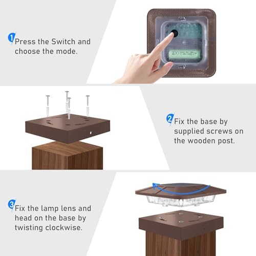 Peasur 8 Packs 4x4 Brown Solar Post Cap Lights Outdoor with 3 Modes - Image 7
